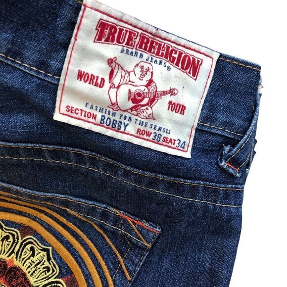 True Religion Embroidered Jeans Shorts Size 38 BOBBY Blue - Picture 8 of 11